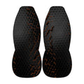 two black and orange hexagonal patterns, which appear to be a design element or a pattern on a surface.