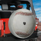 Baseball white with red stitching spare tire cover flat-lay product photo on white