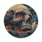 Wave of Damnation spare tire cover detail with weathered skull and ocean wave and camera cutout