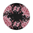 Japanese cherry blossom pink floral wreath spare tire cover standalone product photograph on black