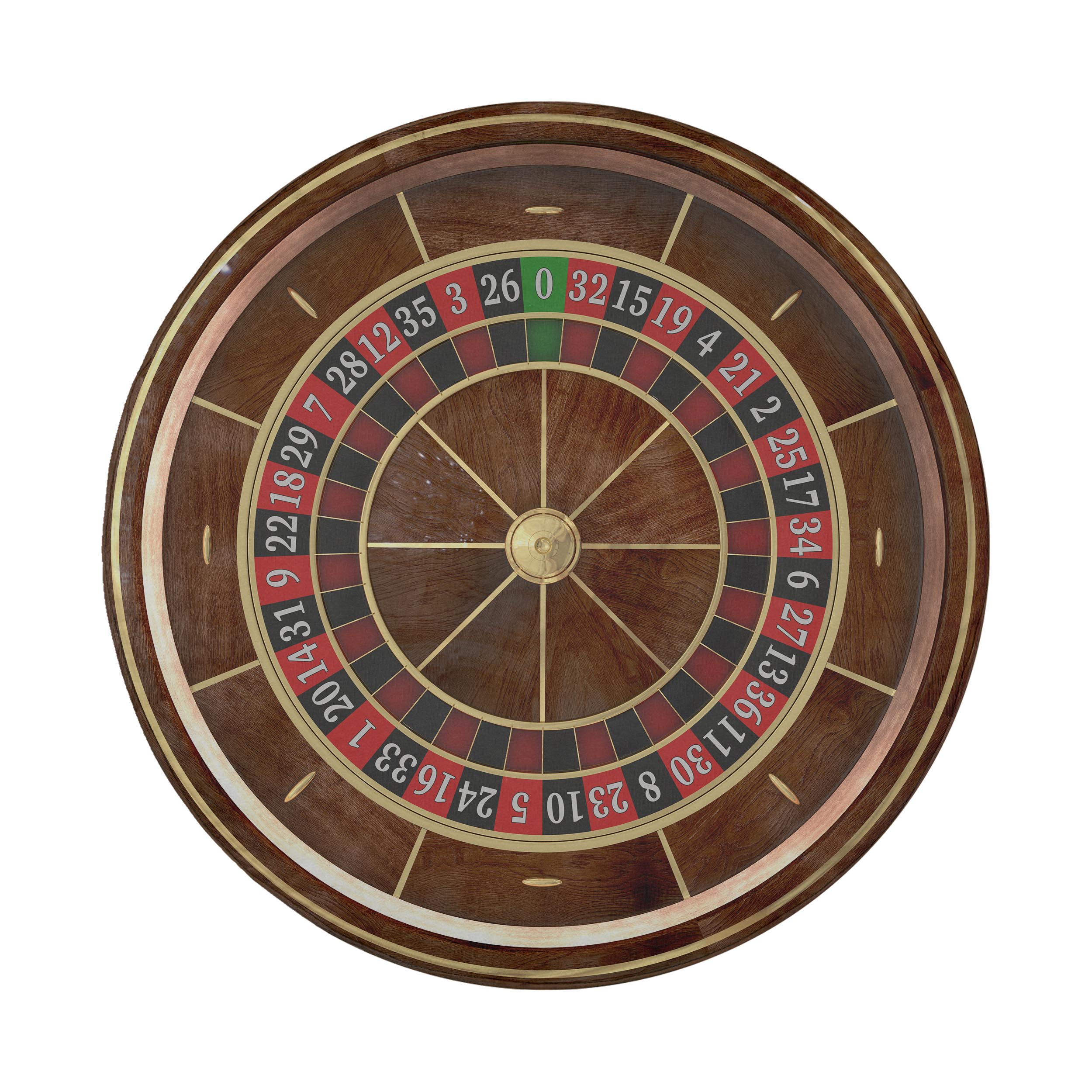 a wooden roulette wheel with numbers and symbols on it, indicating the outcome of a game of roulette.