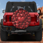 Candy Heart Cover spare tire cover on red Bronco featuring 3D glossy red heart cluster design