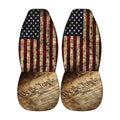 two car seat covers with the American flag design and the phrase "We be people" printed on them.
