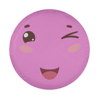 A round, pink character with a smiling expression and a winking eye.