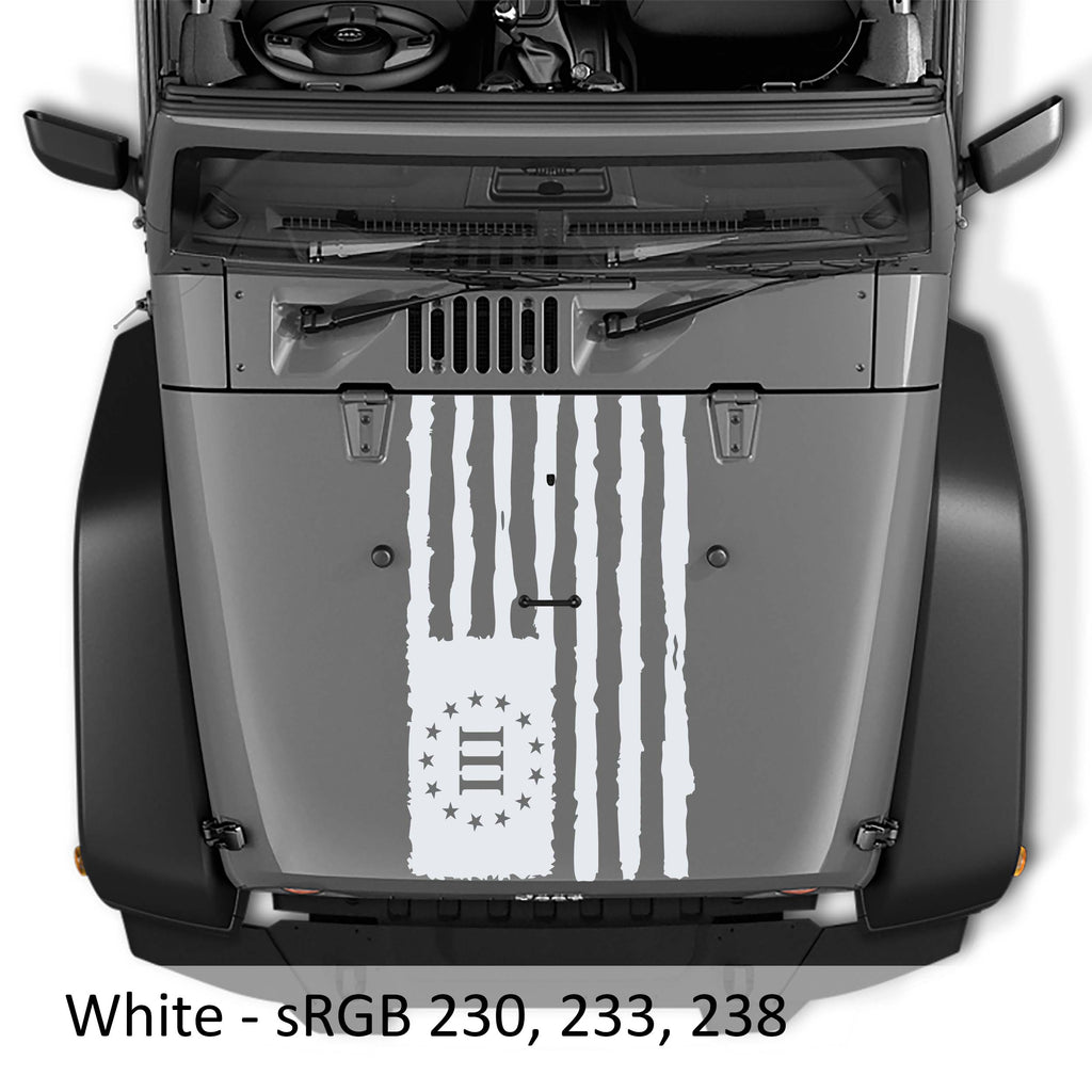 Distressed Three Percent American Flag Blackout Hood Vinyl Decal