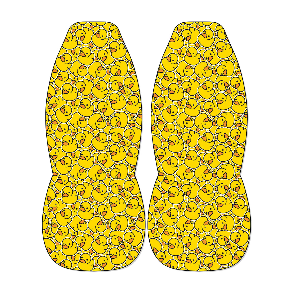 a pair of yellow duck-shaped objects, each filled with numerous yellow duck images, creating a visually striking and playful design.