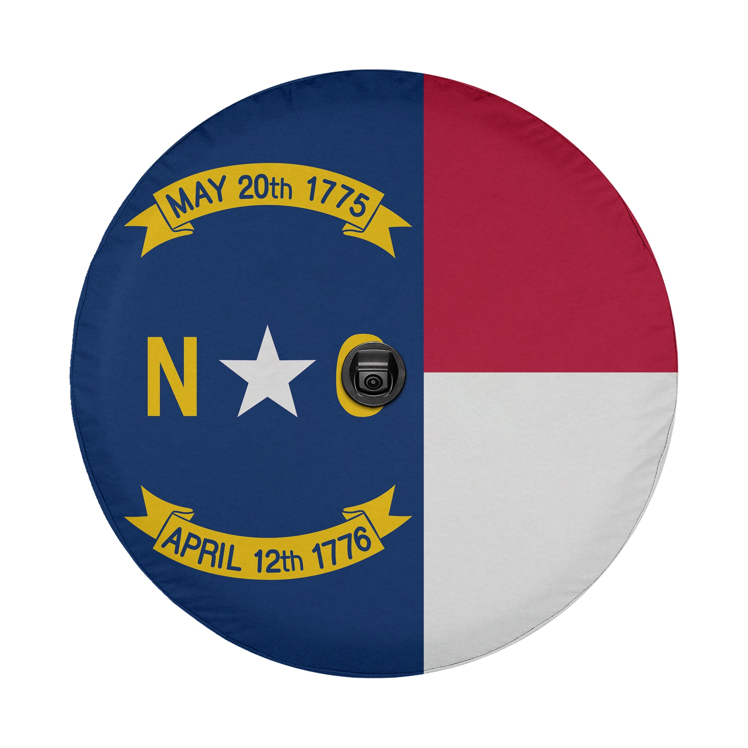 North Carolina state flag spare tire cover front view with blue red white state flag print