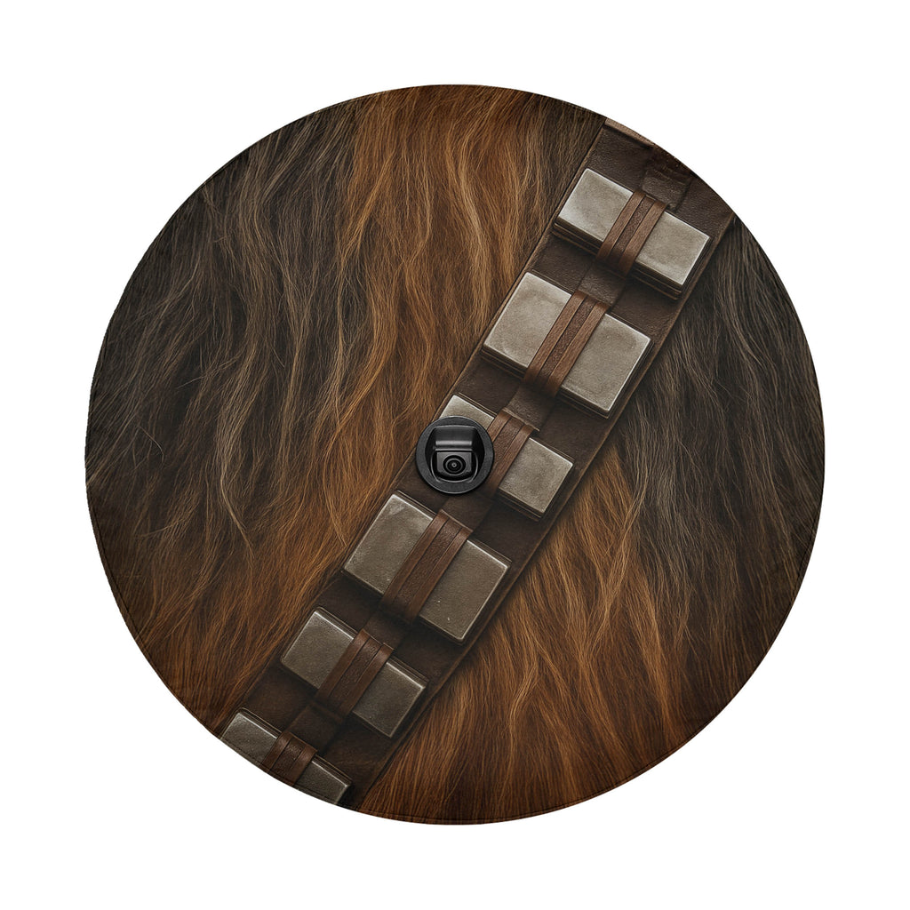 a close-up view of Chewbacca's fur, with a focus on the distinctive strap that holds the iconic character's head.