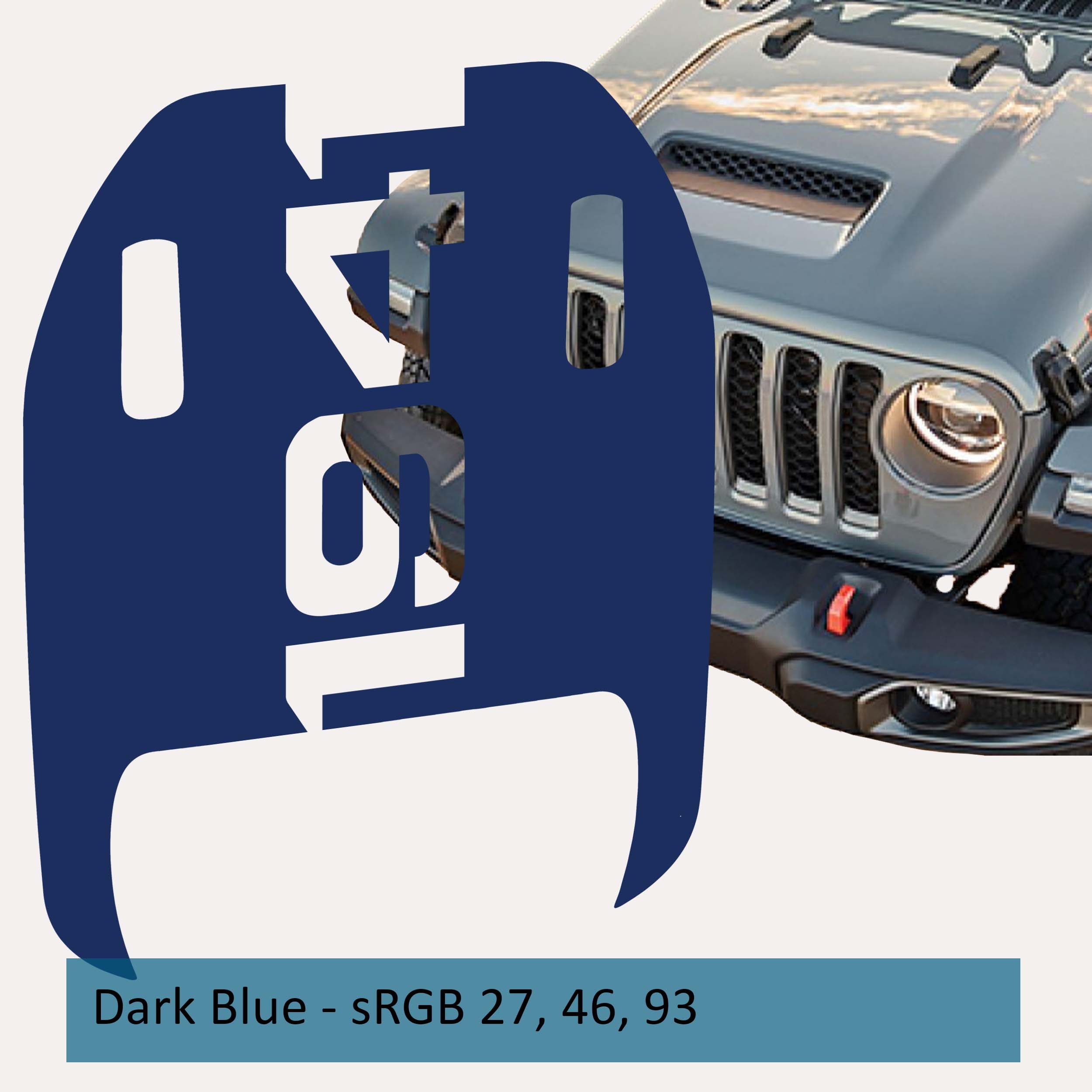 Dark blue 1941 clawed foot hood decal with Jeep heritage script for Wrangler JL Gladiator Mojave