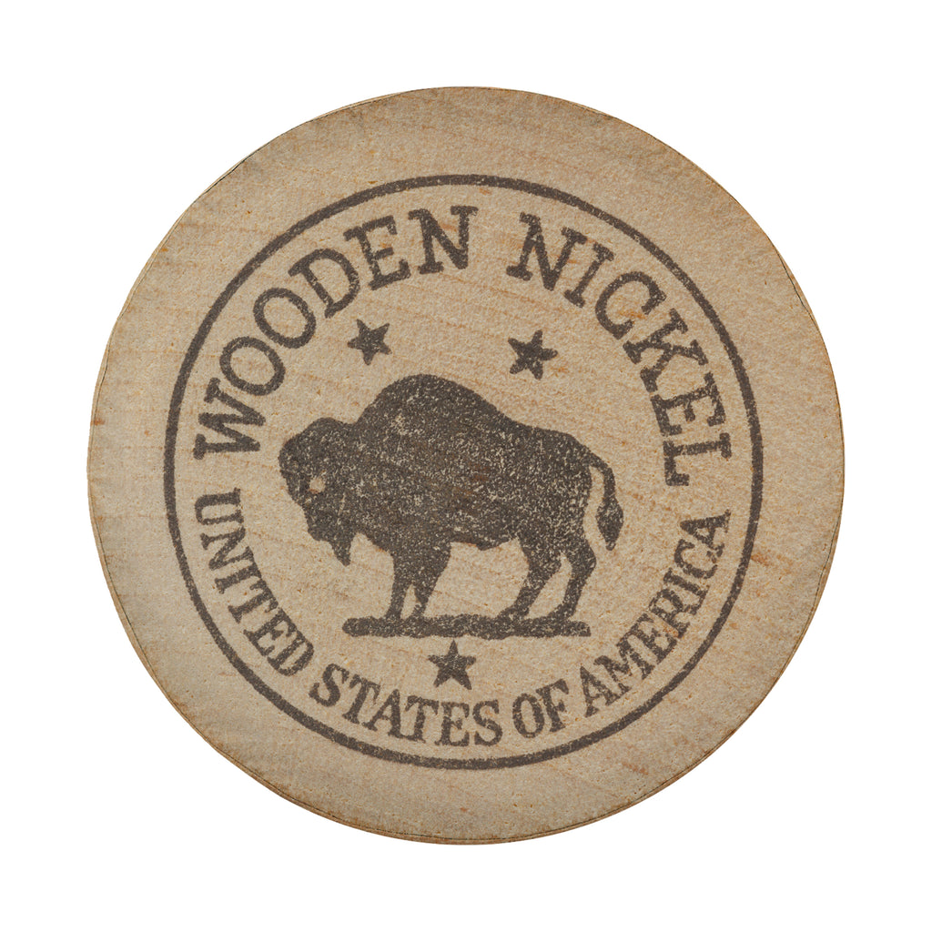 American buffalo wooden nickel spare tire cover front view with bison United States seal design