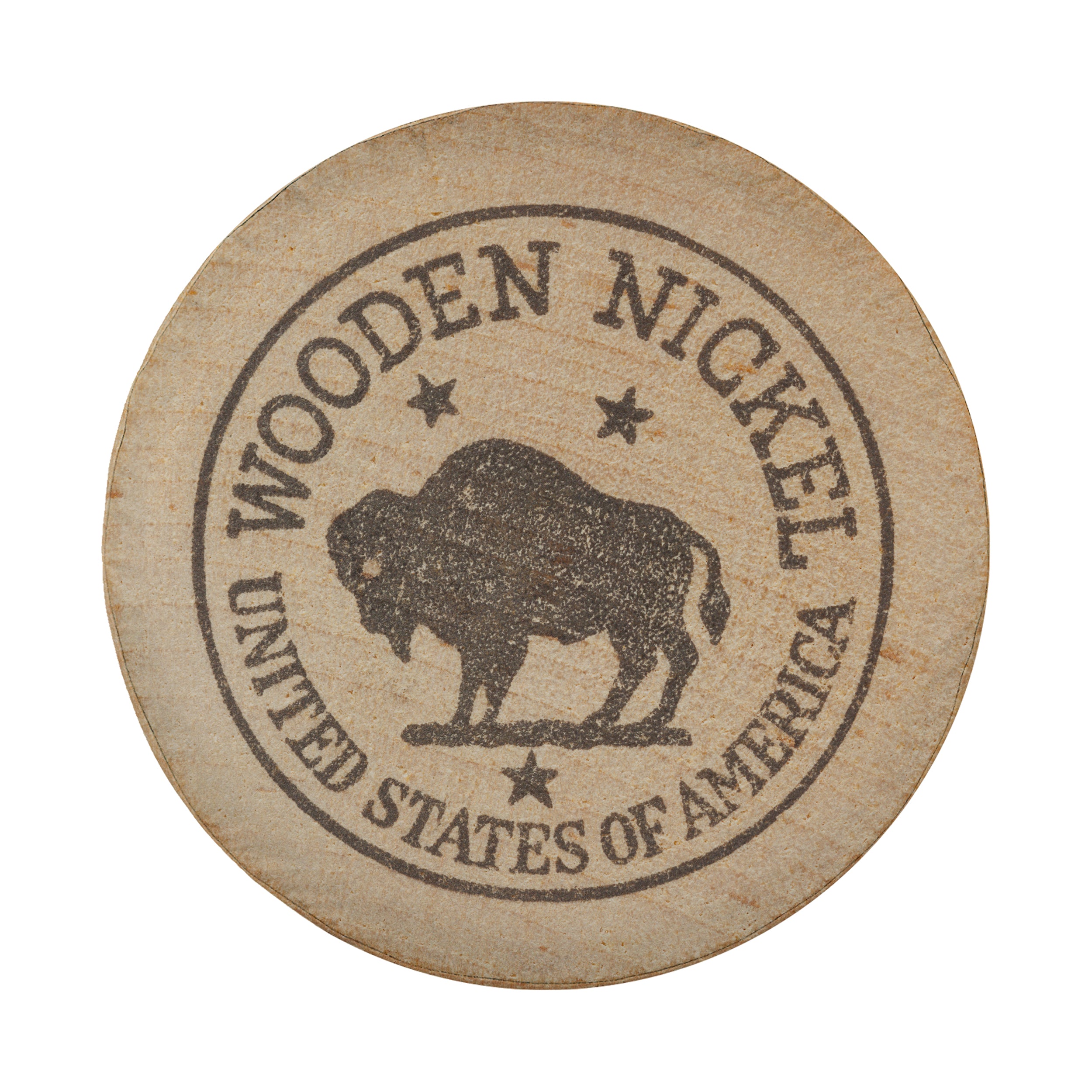 American buffalo wooden nickel spare tire cover front view with bison United States seal design