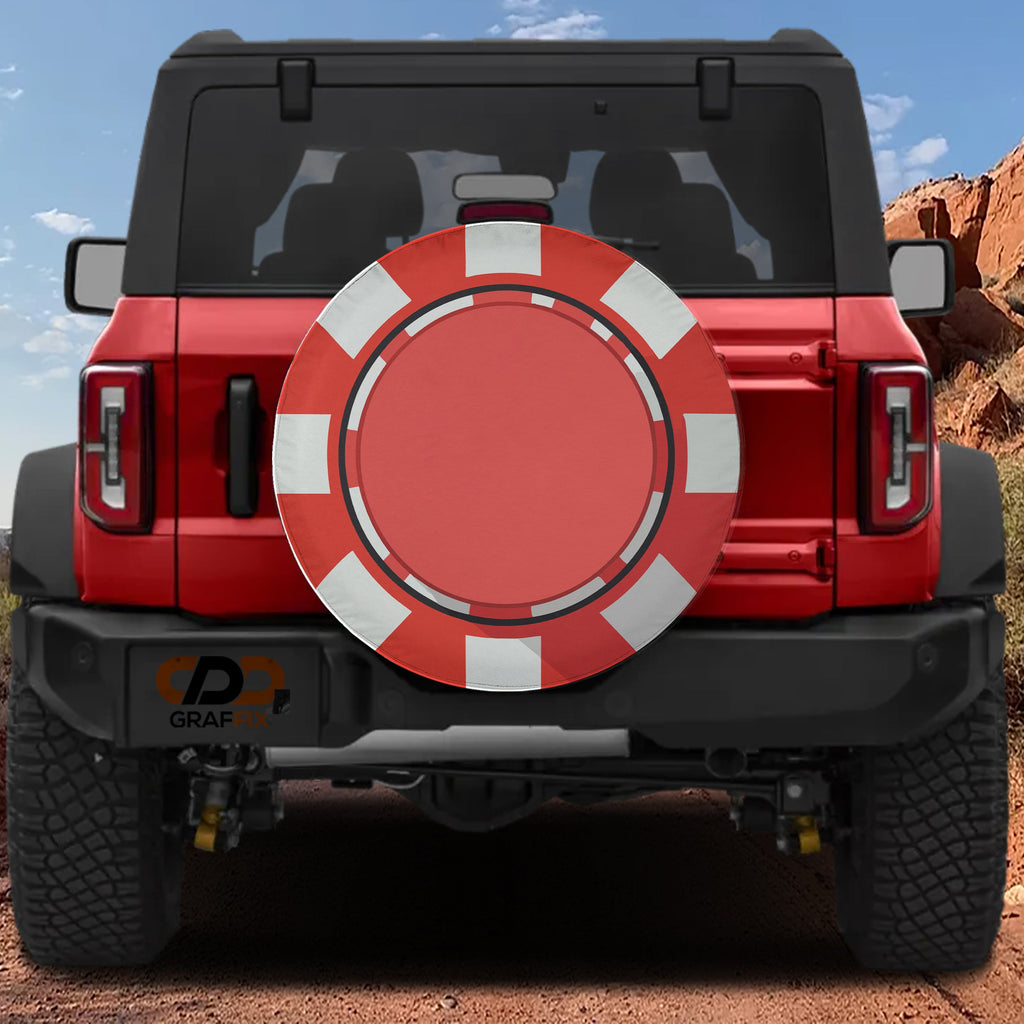 Poker chip stack spare tire cover with colorful casino chips printed design