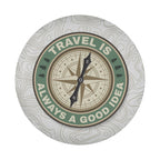 Travel Is Always A Good Idea tire cover round artwork sage compass pine tree icon topo map pattern