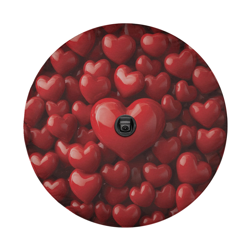Candy Heart Cover spare tire cover main product render with all-over red heart Valentine design