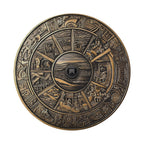 Shield of Achilles tire cover flat art with backup camera hole, bronze mythic relief panels and horizon center