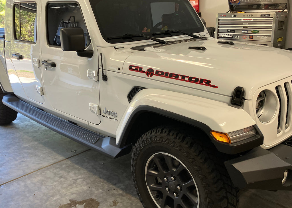 Hood Lettering Decals Fits JT Gladiator - Outlined Gladiator Lettering w/ Spartan Helmet Vinyl Decal