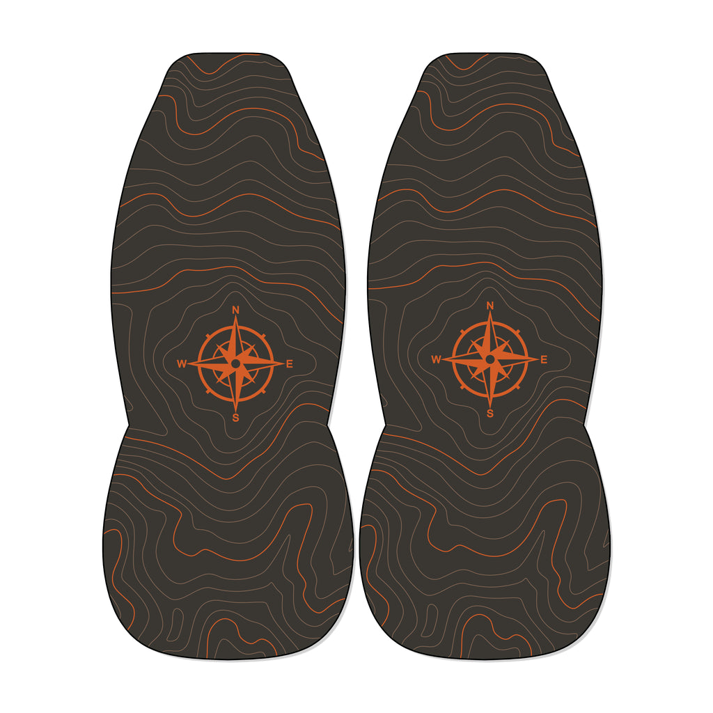 Topographic map front car seat covers with contour line pattern shown on universal bucket seats