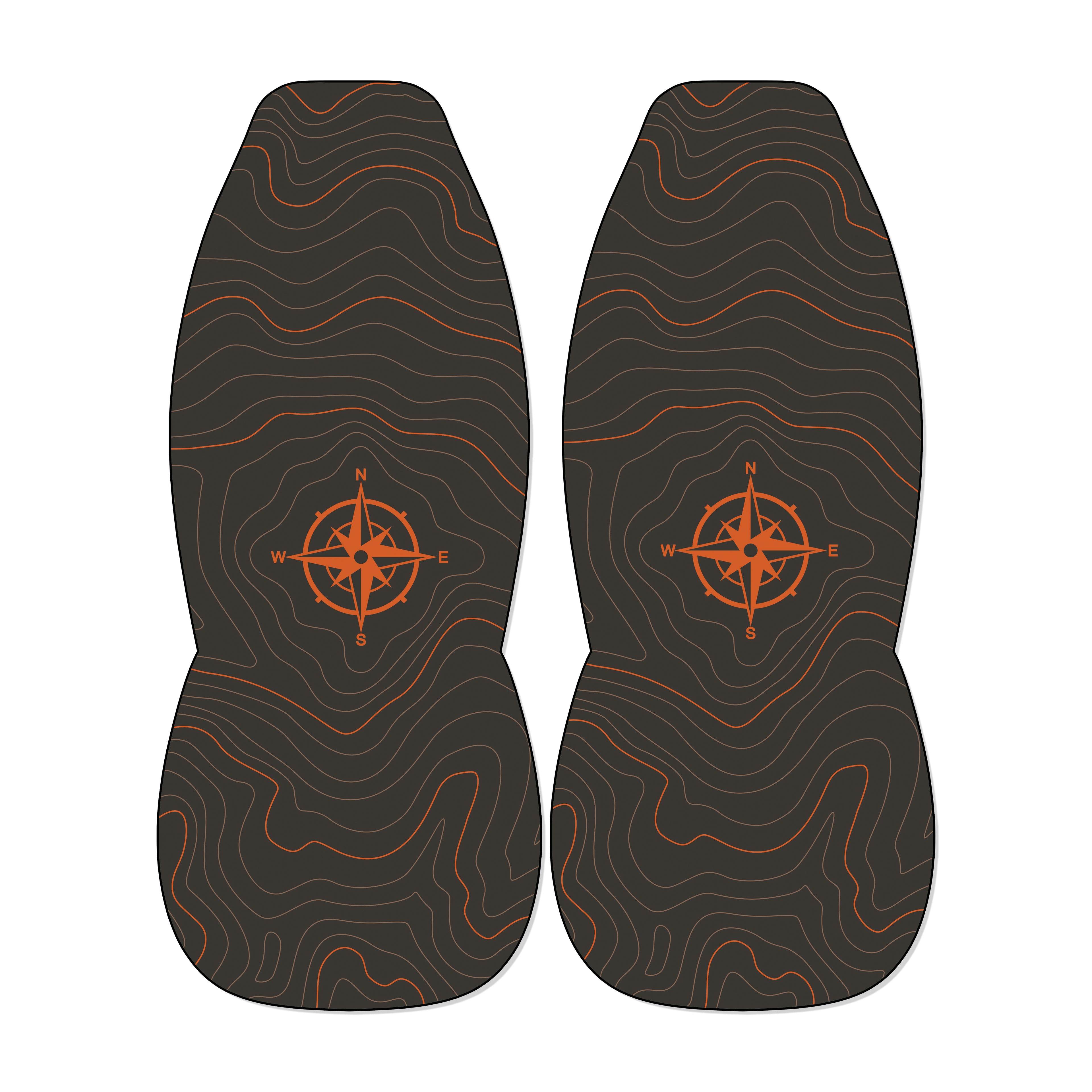 Topographic map front car seat covers with contour line pattern shown on universal bucket seats
