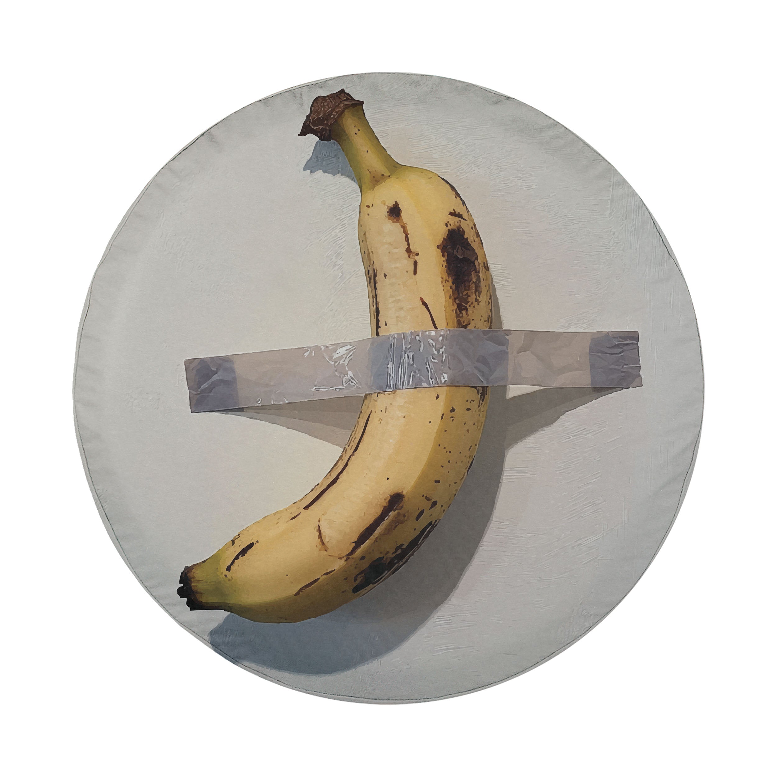 Duct-Taped Banana spare tire cover product view of yellow banana taped to white canvas board