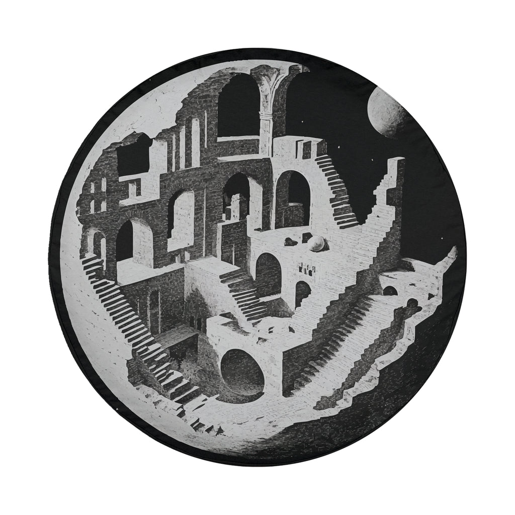 Planetary labyrinth spare tire cover with celestial maze pattern and cosmic planet design