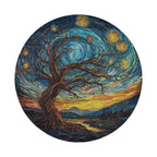 Abstract Sunset Skyline spare tire cover circular front shot featuring vibrant abstract sunset over city horizon