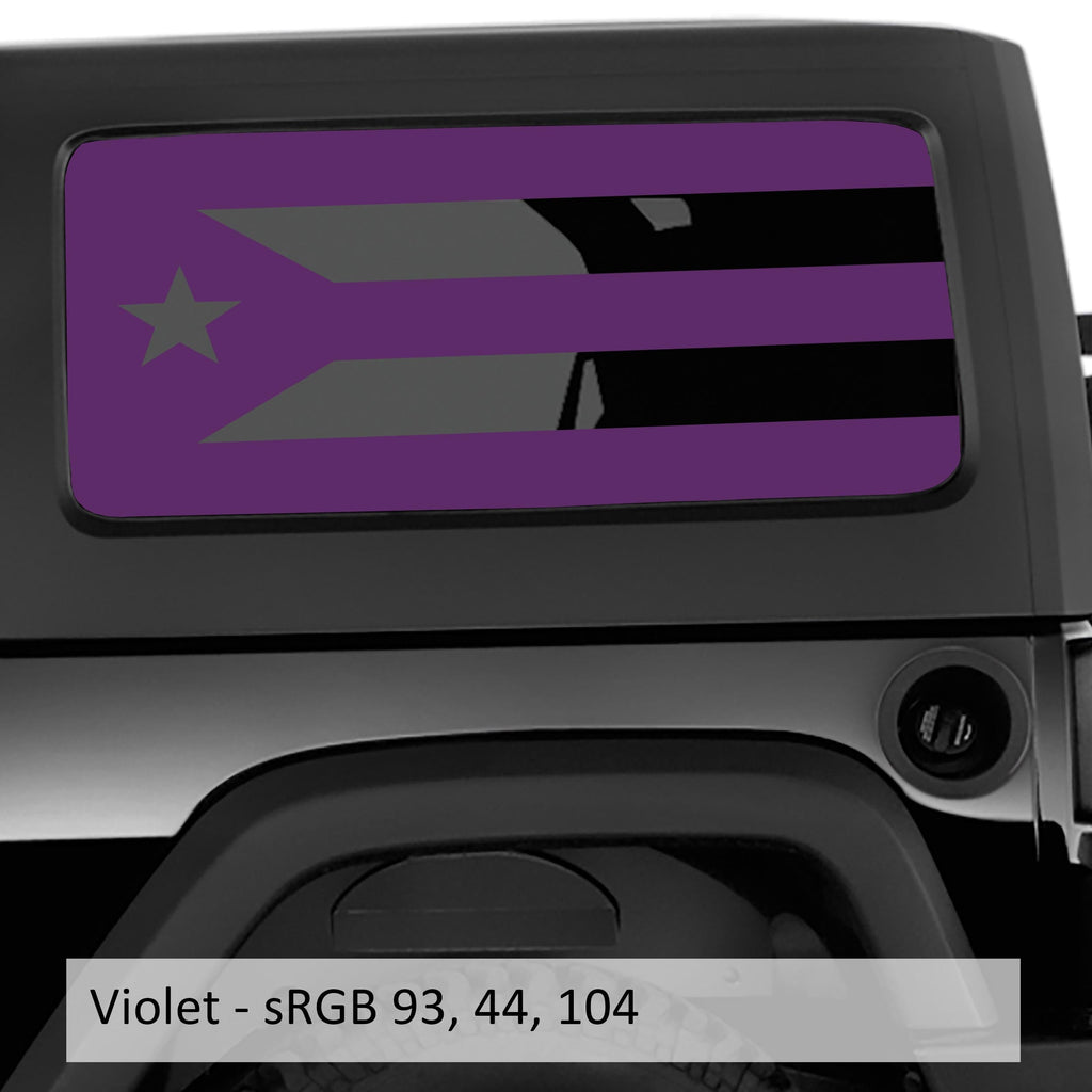 Violet Puerto Rico flag JK hardtop side window vinyl decal set for 2007-2017 Wrangler