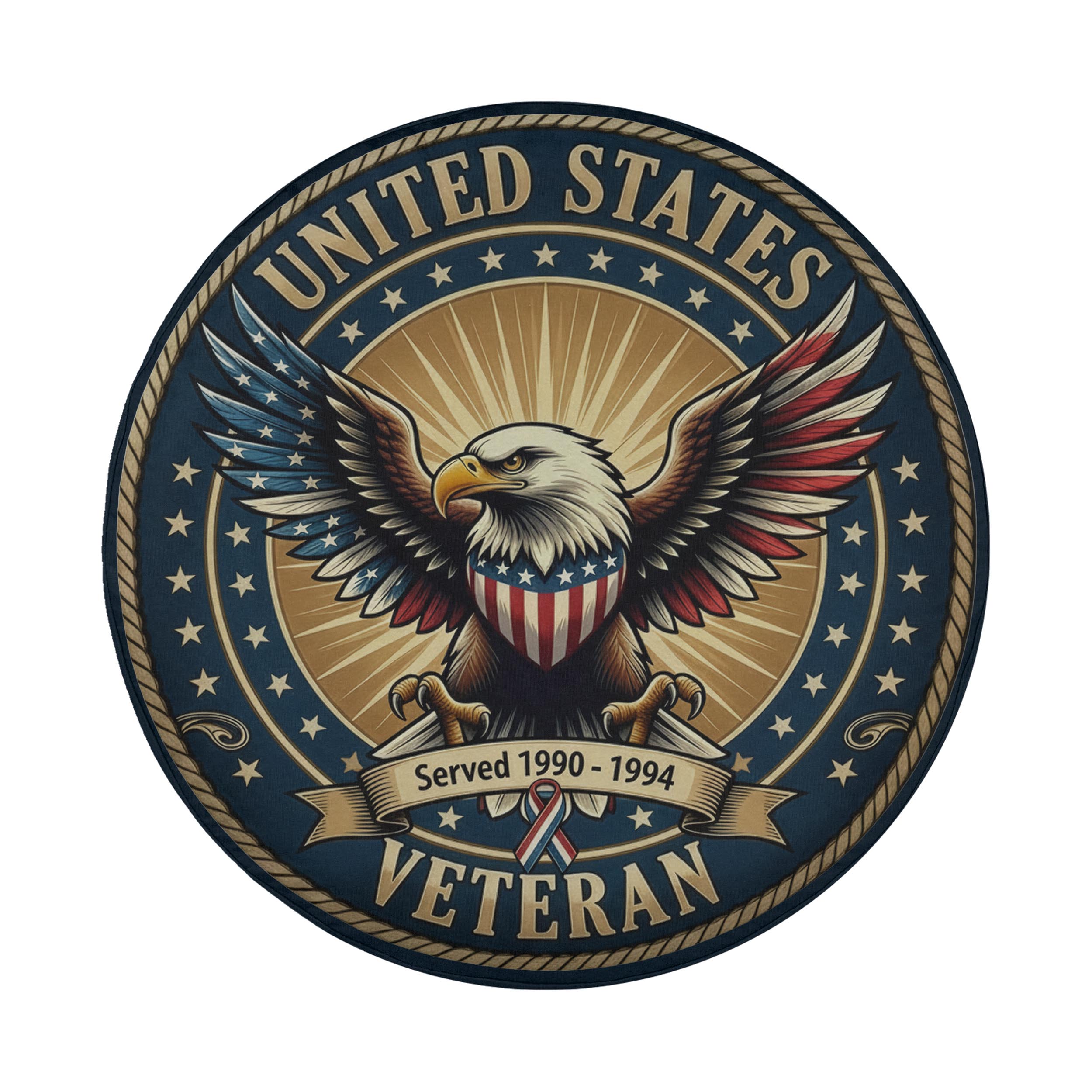 a circular emblem with a bald eagle, a symbol of the United States, and the text "United States Veteran" prominently displayed.