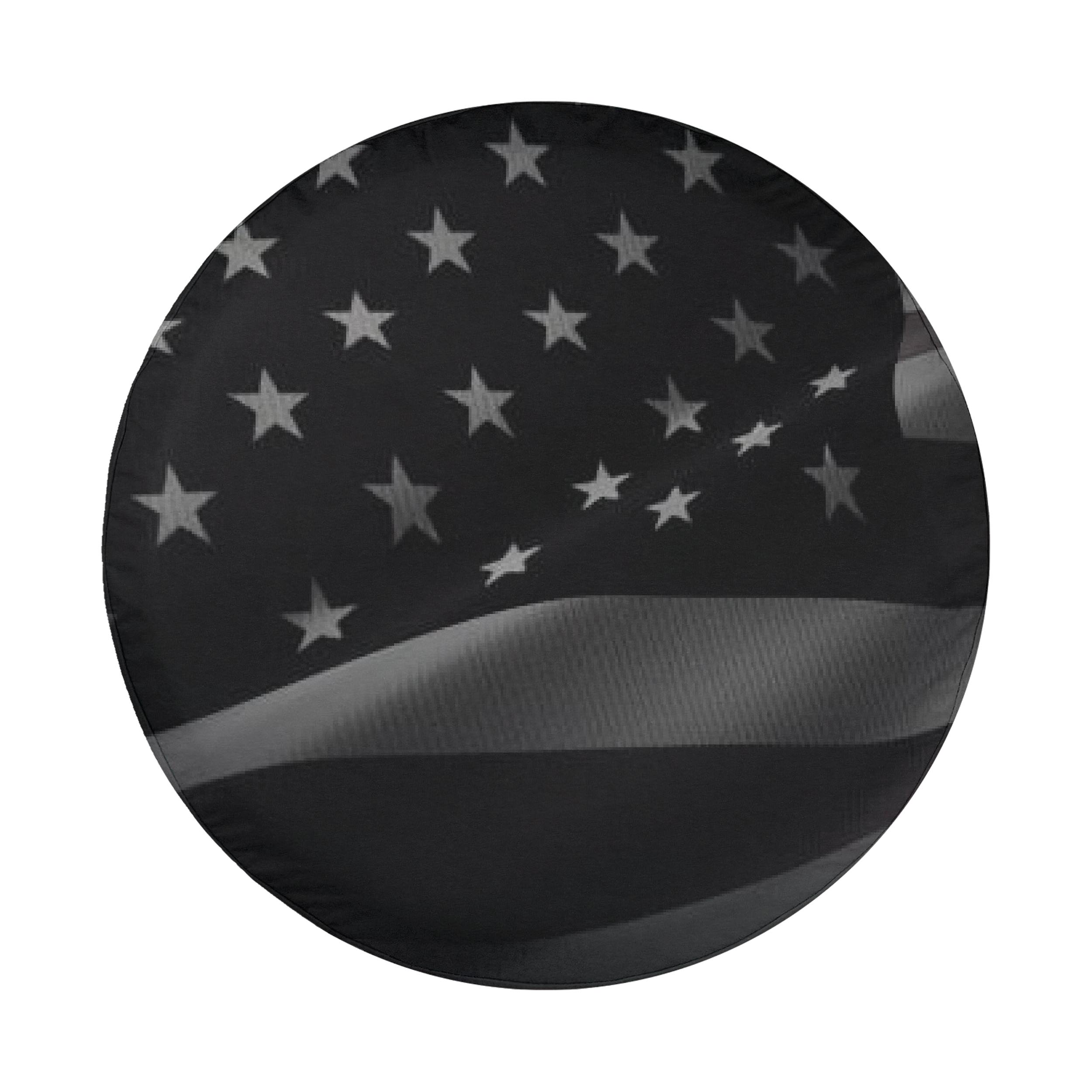 Wavey No Quarter American flag spare tire cover studio shot showing all-black stars and stripes waving design