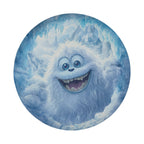 Yeti Peek-a-Boo spare tire cover flat art with a fluffy white yeti grinning wide and blue eyes filling the circle
