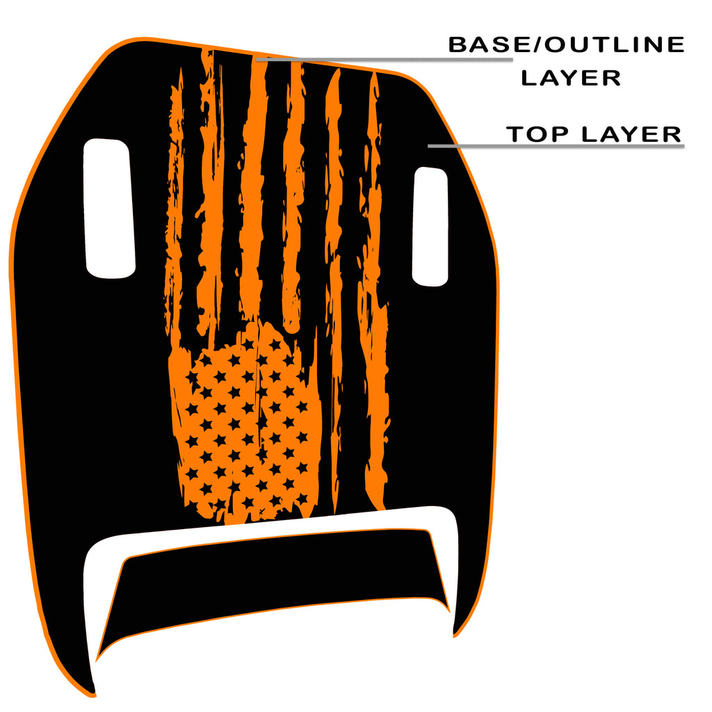 Tattered 2-Layer American Flag Clawed Foot Hood Vinyl Decal - Fits Wrangler 392 & Gladiator Mojave Models