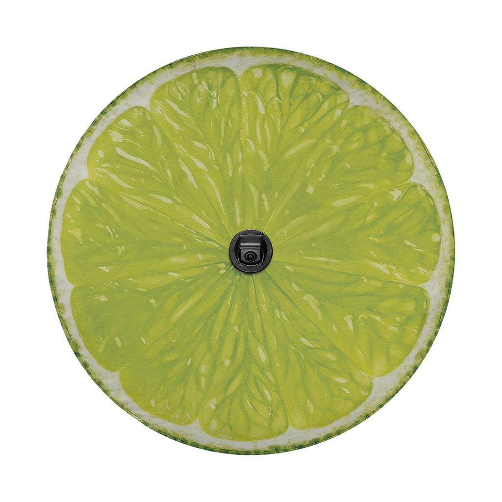 Lime fruit spare tire cover with green citrus slice graphic and zesty sliced lime design