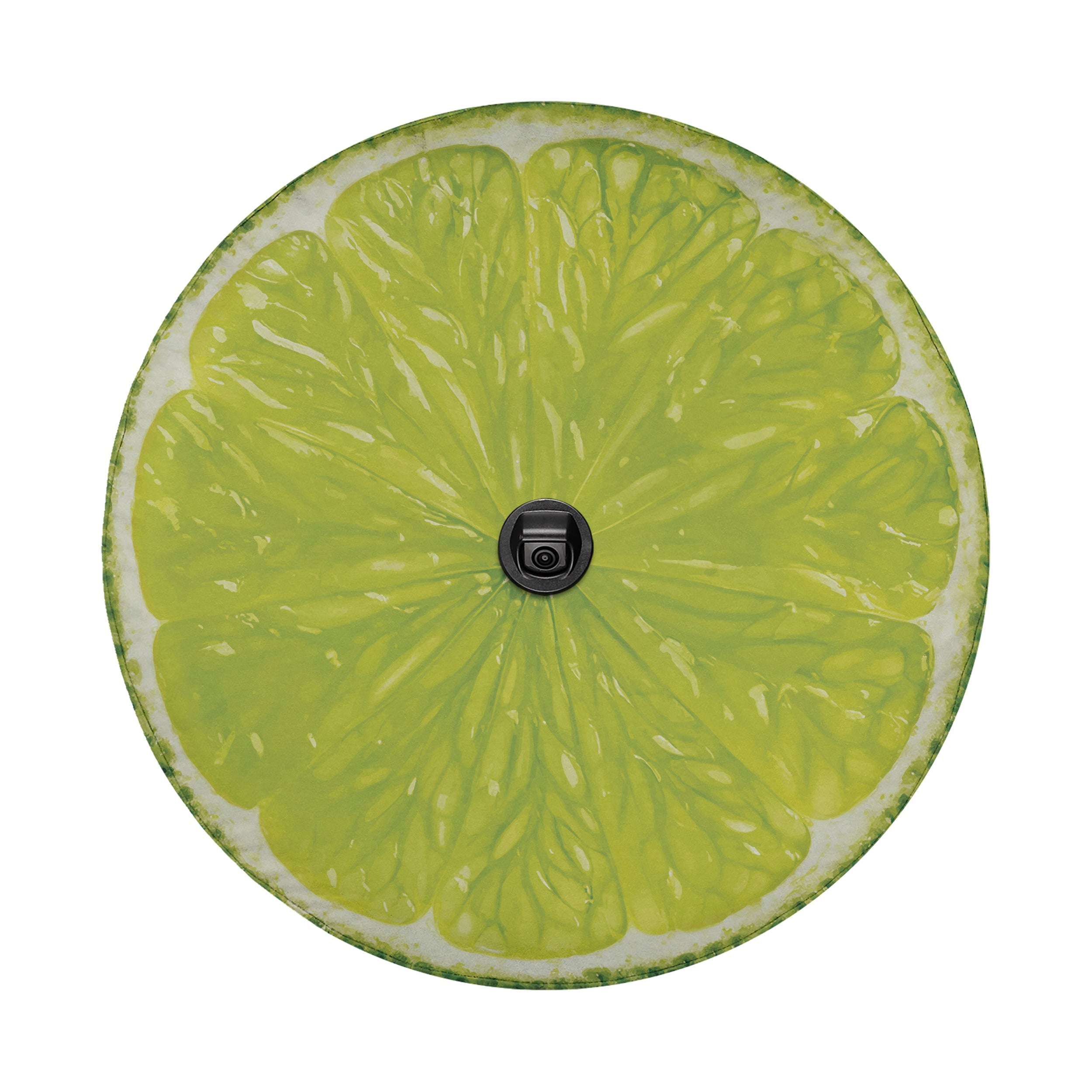 Lime fruit spare tire cover with green citrus slice graphic and zesty sliced lime design