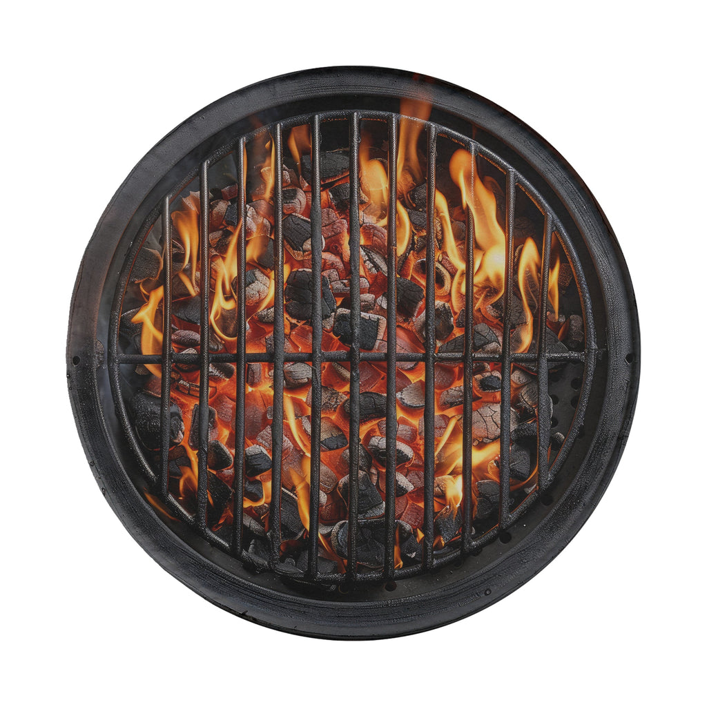 Charcoal grill spare tire cover lifestyle shot installed on SUV outdoors
