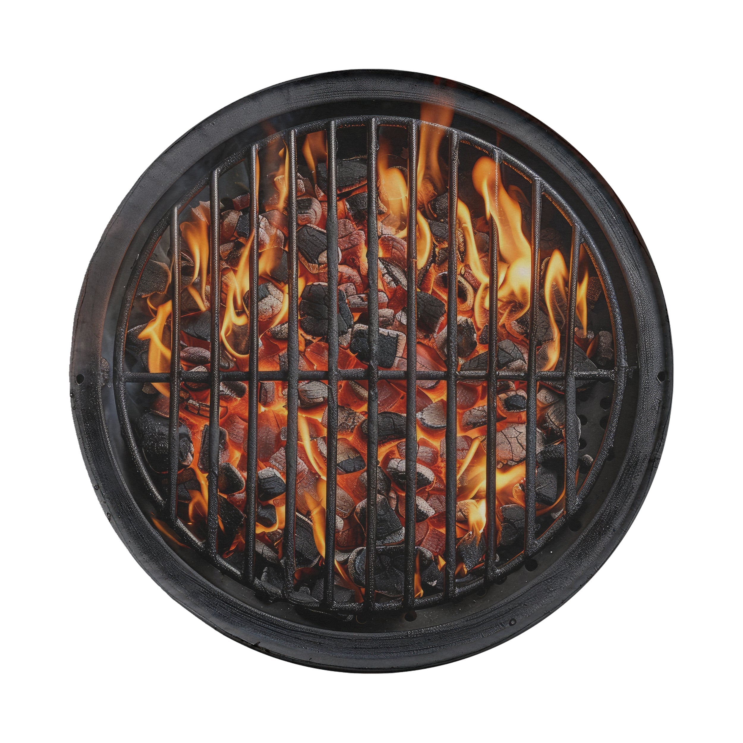 Charcoal grill spare tire cover lifestyle shot installed on SUV outdoors