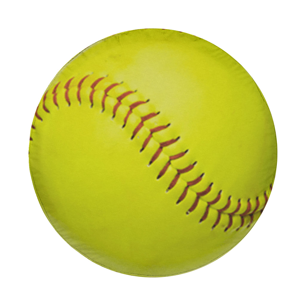 Yellow softball spare tire cover on black Jeep Wrangler showing bright yellow softball design