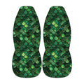 Green dragon mermaid scale front car seat covers with iridescent reptile pattern on bucket seats