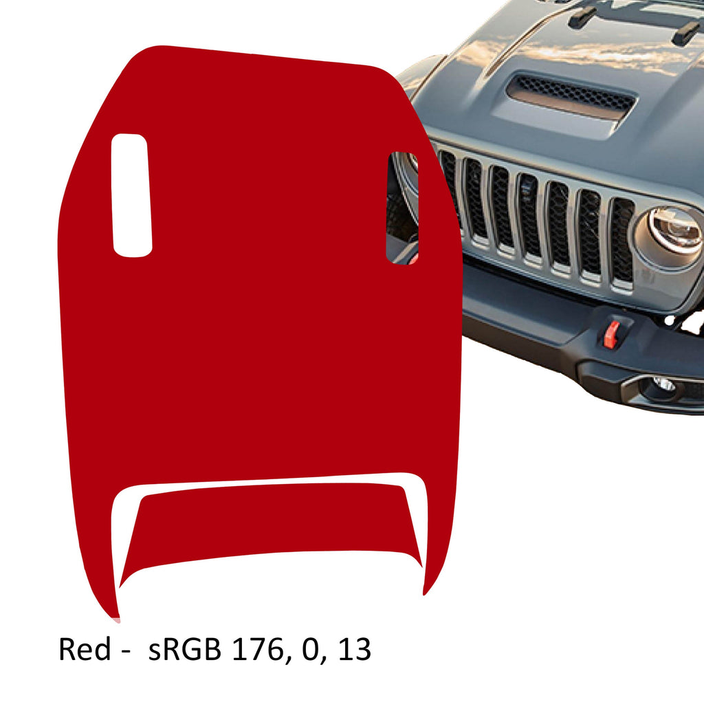 Red JL JT Mojave 392 clawed foot blackout hood decal shown on transparent transfer sheet preview