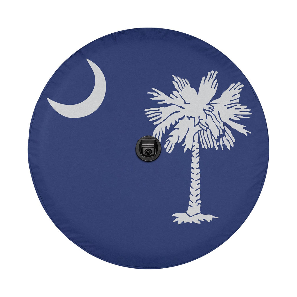 South Carolina palmetto moon spare tire cover on black Jeep Wrangler with Graffix license plate and dual exhaust