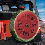 Watermelon half spare tire cover with juicy pink fruit slice and green rind summer design
