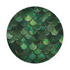 Flat green mermaid scale spare tire cover artwork showing iridescent fish scale circular pattern design