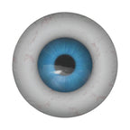 Eye On You flat round spare tire cover art with a vivid blue iris and black pupil centered on white
