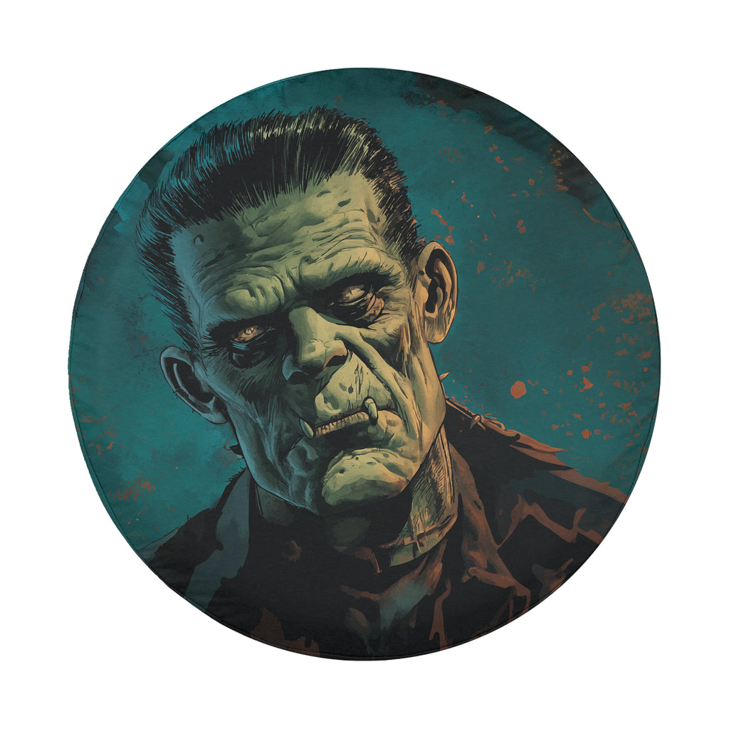 Frankenstein's Monster spare tire cover product view of green Karloff-style monster portrait
