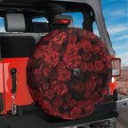 Wheel of Roses spare tire cover alternate view with vivid red rose floral arrangement print