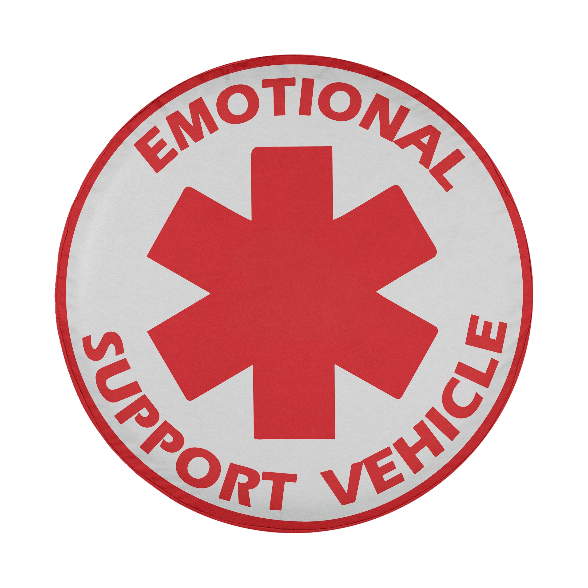 Emotional Support Vehicle spare tire cover flat view of red asterisk emblem with text border ring