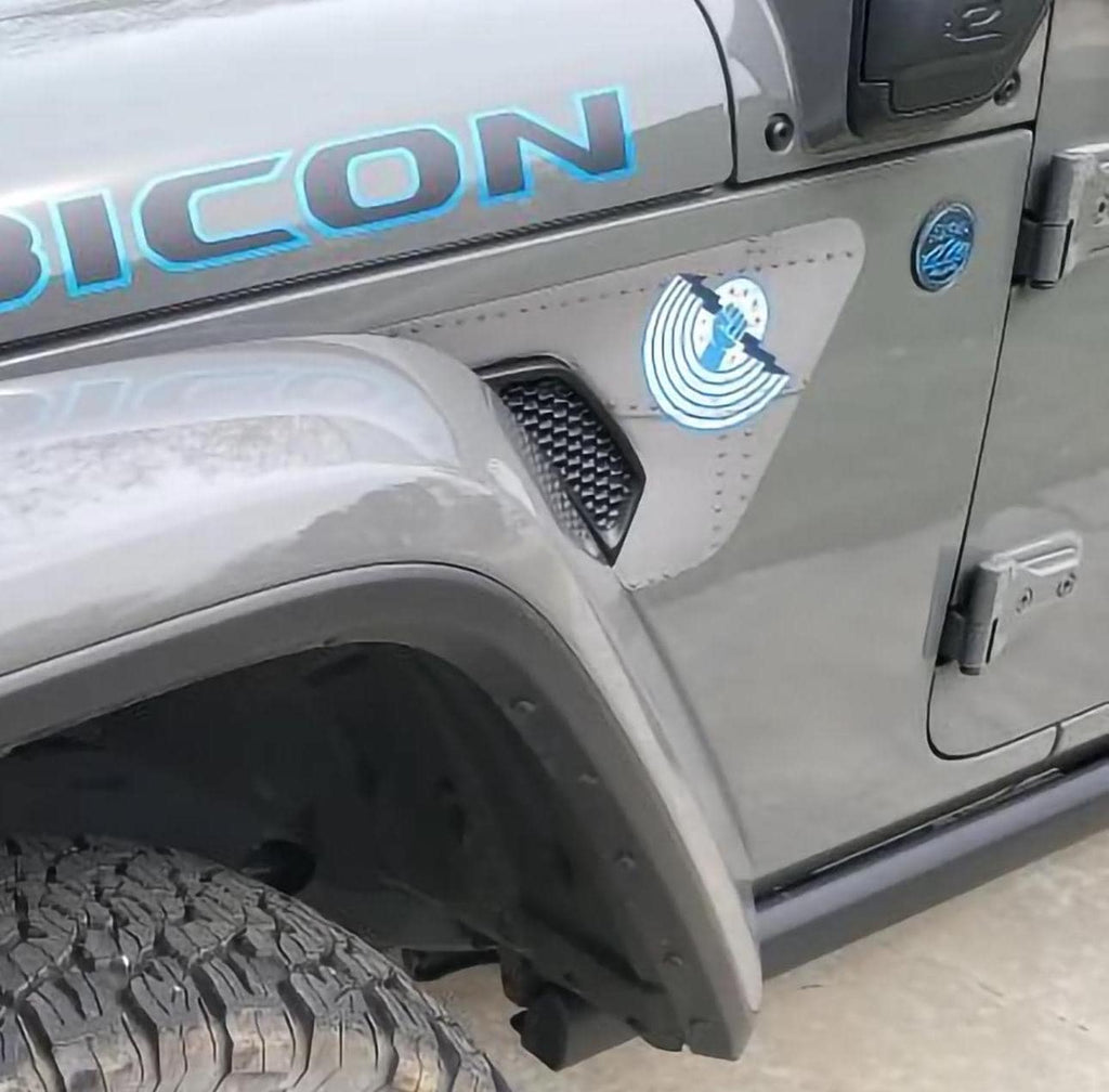 Jeep Gladiator JT fender vent decal sample design showing custom printed graphic option