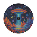 Starport Odyssey UFO spare tire cover round flat view with camera cutout and cosmic art