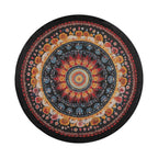 Stitched edge and drawstring closeup of Mandala Wheel spare tire cover fabric edge