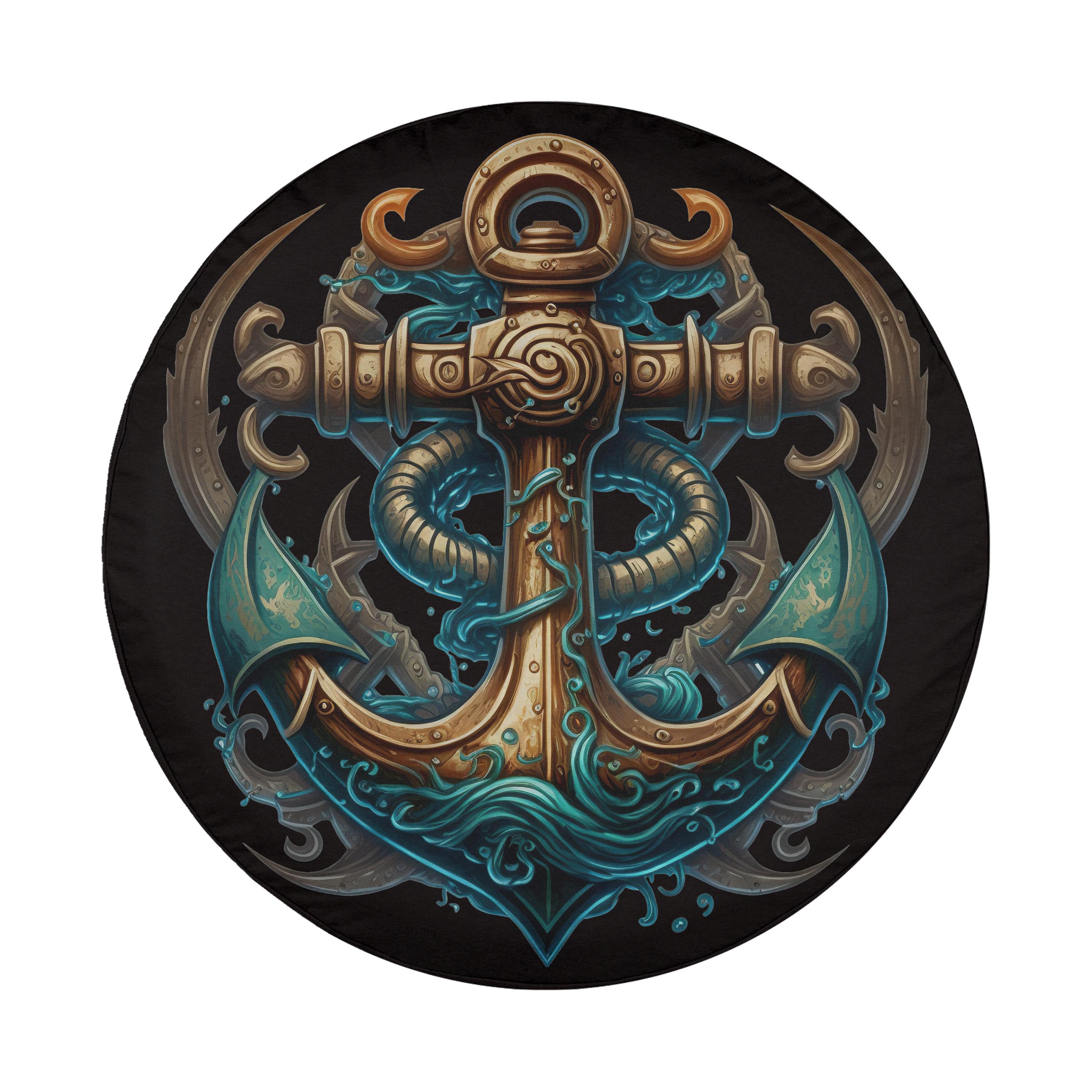 a detailed and intricate anchor design, with various elements such as waves, swirls, and other decorative elements surrounding it.