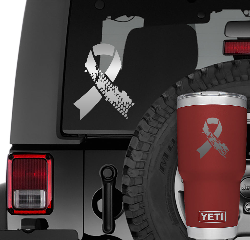 Silver Jeep Muddy Tire Track Support Ribbon Vinyl Decal