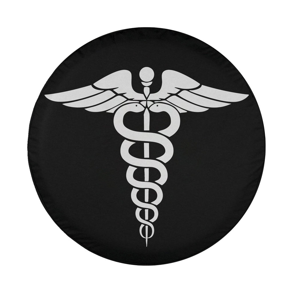 Caduceus Medical Symbol spare tire cover alternate flat view with detailed serpents and wings on dark background